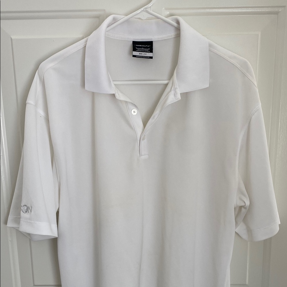 Nike Golf Men’s Dri-Fit White Polo Shirt. Jackson Embroidered. Size Large